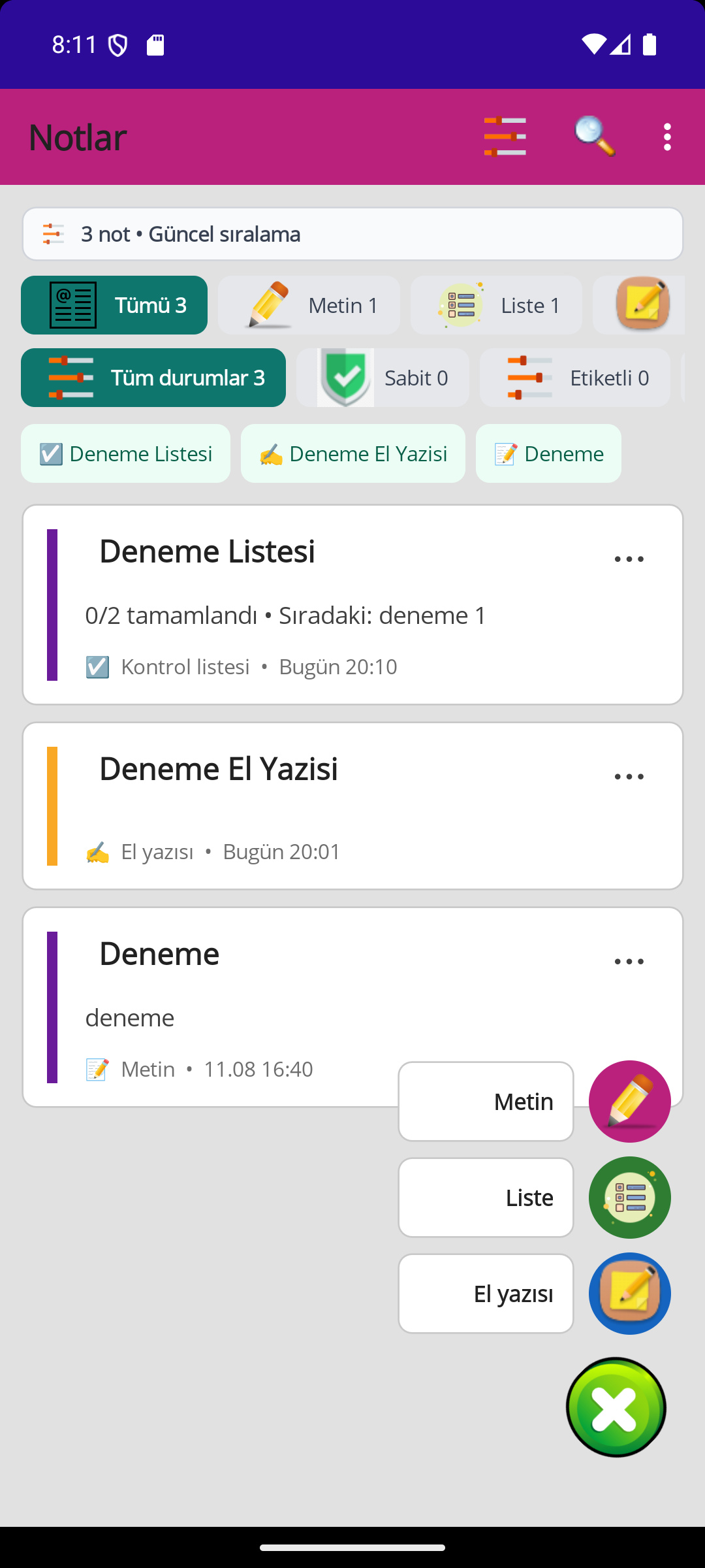 Yedekleme ekranı