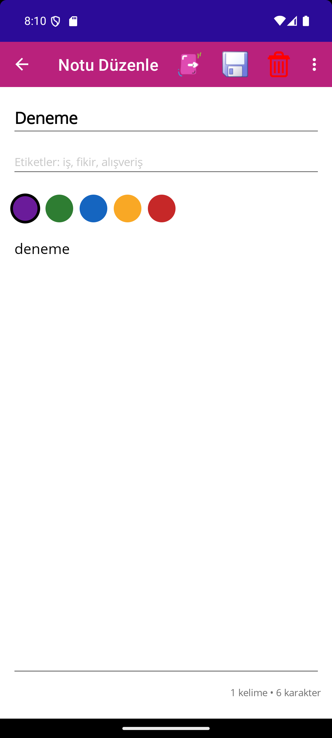 Metin notu ekranı